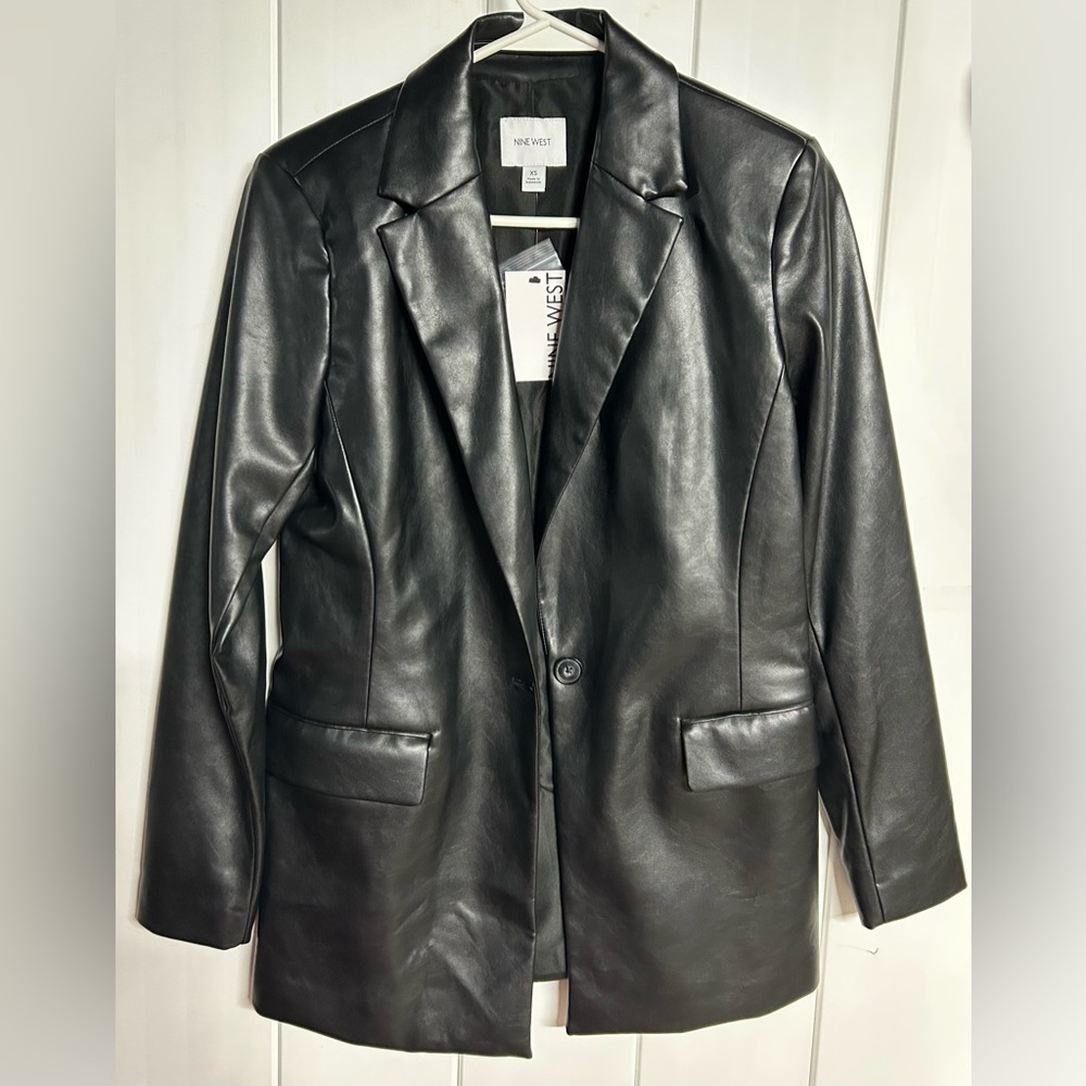 Nine West Women's Black Faux Leather Blazer